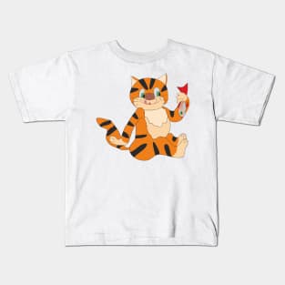 Red cat and fish Kids T-Shirt